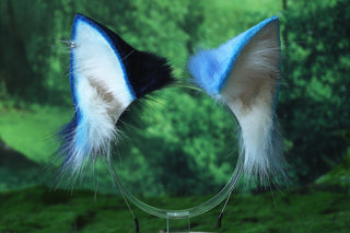 Blue white faux fur cat tail and ear set kitten ear and tail anime cosplay therian fox ear and tail wolf ear and tail cat kemonomimi kitten