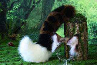 Faux fur ocelot cat ears and tail brown leopard cat tail and ears wildcat  tail and ear therian anime cosplay kitten ear and tail kemonomimi
