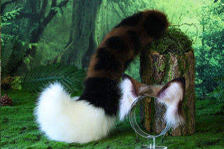 Faux fur ocelot cat ears and tail brown leopard cat tail and ears wildcat  tail and ear therian anime cosplay kitten ear and tail kemonomimi