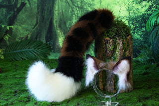 Faux fur ocelot cat ears and tail brown leopard cat tail and ears wildcat  tail and ear therian anime cosplay kitten ear and tail kemonomimi