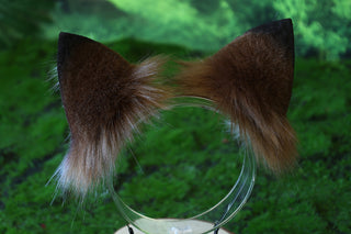 Faux fur ocelot cat ears and tail brown leopard cat tail and ears wildcat  tail and ear therian anime cosplay kitten ear and tail kemonomimi