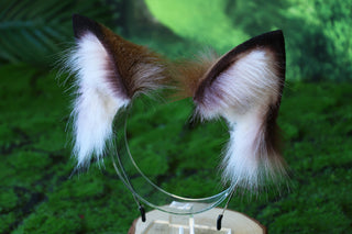 Faux fur ocelot cat ears and tail brown leopard cat tail and ears wildcat  tail and ear therian anime cosplay kitten ear and tail kemonomimi