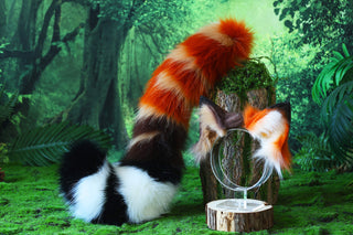 Faux fur cat ears and tail brown stripes kitten tail and ears curved lynx cat tail and ear therian anime cosplay kitten kemonomimi role play