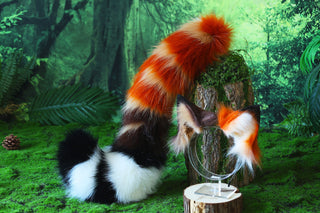 Faux fur cat ears and tail brown stripes kitten tail and ears curved lynx cat tail and ear therian anime cosplay kitten kemonomimi role play