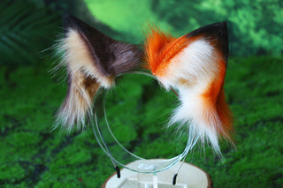 Faux fur cat ears and tail brown stripes kitten tail and ears curved lynx cat tail and ear therian anime cosplay kitten kemonomimi role play