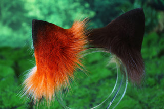 Faux fur cat ears and tail brown stripes kitten tail and ears curved lynx cat tail and ear therian anime cosplay kitten kemonomimi role play