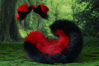 Red black shepherd dog tail and ear set Shiba Inu dog ear and tail animal cosplay petplay puppy ear and tail plug set kemonomimi puppy therian