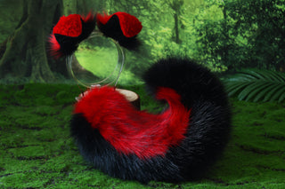 Red black shepherd dog tail and ear set Shiba Inu dog ear and tail animal cosplay petplay puppy ear and tail plug set kemonomimi puppy therian