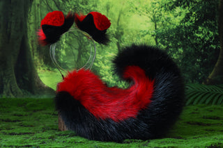 Red black shepherd dog tail and ear set Shiba Inu dog ear and tail animal cosplay petplay puppy ear and tail plug set kemonomimi puppy therian