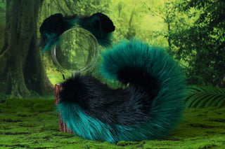 Black green shepherd dog tail and ear set faux fur shiba Inu dog ear and tail anime cosplay therian puppy ear and tail butt plug puppy girl kemonomimi