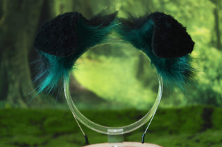 Black green shepherd dog tail and ear set faux fur shiba Inu dog ear and tail anime cosplay therian puppy ear and tail butt plug puppy girl kemonomimi