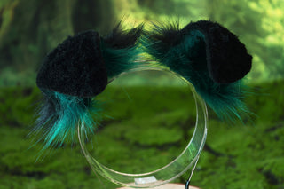 Black green shepherd dog tail and ear set faux fur shiba Inu dog ear and tail anime cosplay therian puppy ear and tail butt plug puppy girl kemonomimi