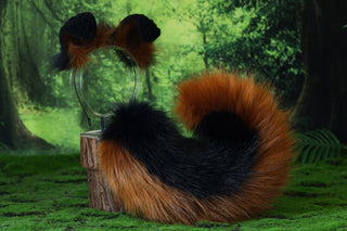 Black brown shepherd dog tail and ear set faux fur shiba Inu dog ear and tail anime cosplay therian puppy ear and tail butt plug puppy girl kemonomimi