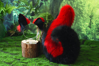 Red black faux fur shepherd dog tail and ear set Shiba Inu dog ear and tail anime cosplay therian puppy ear and tail puppy girl kemonomimi