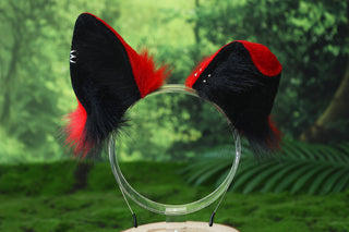 Red black faux fur shepherd dog tail and ear set Shiba Inu dog ear and tail anime cosplay therian puppy ear and tail puppy girl kemonomimi