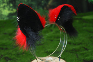 Red black faux fur shepherd dog tail and ear set Shiba Inu dog ear and tail anime cosplay therian puppy ear and tail puppy girl kemonomimi