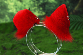 Red black faux fur shepherd dog tail and ear set Shiba Inu dog ear and tail anime cosplay therian puppy ear and tail puppy girl kemonomimi