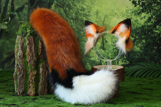 Brown white faux fur fox ear and tail butt plug wolf tail and ear cat tail and ear kitten ear and tail anime cosplay fox kemonomimi wolf therian petplay