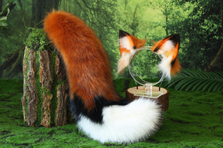 Brown white faux fur fox ear and tail butt plug wolf tail and ear cat tail and ear kitten ear and tail anime cosplay fox kemonomimi wolf therian petplay