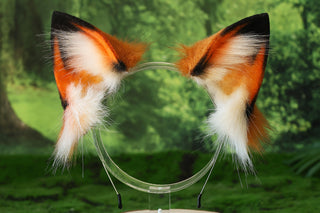 Brown white faux fur fox ear and tail butt plug wolf tail and ear cat tail and ear kitten ear and tail anime cosplay fox kemonomimi wolf therian petplay