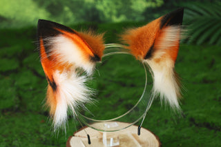 Brown white faux fur fox ear and tail butt plug wolf tail and ear cat tail and ear kitten ear and tail anime cosplay fox kemonomimi wolf therian petplay
