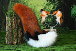 Brown white faux fur fox ear and tail butt plug wolf tail and ear cat tail and ear kitten ear and tail anime cosplay fox kemonomimi wolf therian petplay