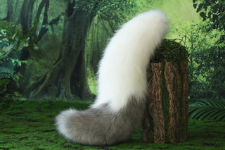 White gray faux fur fox ear and tail butt plug wolf tail and ear cat tail and ear kitten ear and tail anime cosplay fox kemonomimi wolf therian petplay