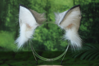 White gray faux fur fox ear and tail butt plug wolf tail and ear cat tail and ear kitten ear and tail anime cosplay fox kemonomimi wolf therian petplay