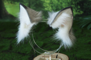 White gray faux fur fox ear and tail butt plug wolf tail and ear cat tail and ear kitten ear and tail anime cosplay fox kemonomimi wolf therian petplay