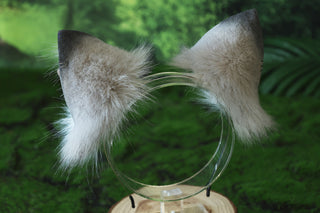 White gray faux fur fox ear and tail butt plug wolf tail and ear cat tail and ear kitten ear and tail anime cosplay fox kemonomimi wolf therian petplay