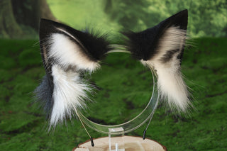 Black white faux fur fox ear and tail butt plug wolf tail and ear cat tail and ear kitten ear and tail anime cosplay fox kemonomimi wolf therian petplay