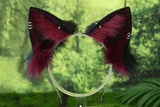 Wine Red white faux fur fox ear and tail butt plug wolf tail and ear cat tail and ear kitten ear and tail anime cosplay fox kemonomimi wolf therian petplay