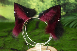 Wine Red white faux fur fox ear and tail butt plug wolf tail and ear cat tail and ear kitten ear and tail anime cosplay fox kemonomimi wolf therian petplay