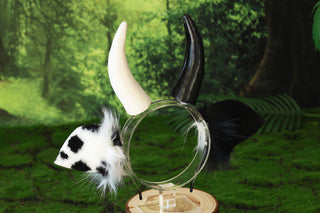 Faux fur cow ear and tail cow kemonomimi cow costume ear anime cosplay ear christmas gift cattle tail plug and ear therian Halloween gift furry