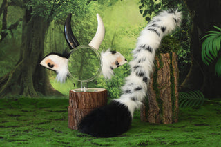 Faux fur cow ear and tail cow kemonomimi cow costume ear anime cosplay ear christmas gift cattle tail plug and ear therian Halloween gift furry