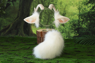 faux fur white sheep ear and tail butt plug therian goat tail and ear anime cosplay goat petplay furry sheep kemonomimi goat girl sheep fursuit gear