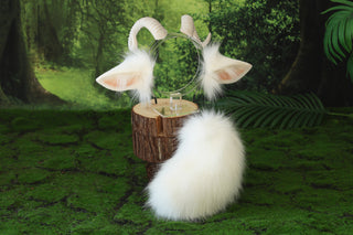 faux fur white sheep ear and tail butt plug therian goat tail and ear anime cosplay goat petplay furry sheep kemonomimi goat girl sheep fursuit gear