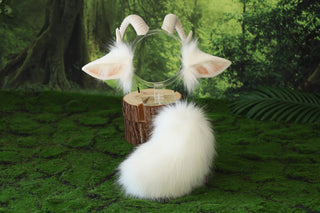 faux fur white sheep ear and tail butt plug therian goat tail and ear anime cosplay goat petplay furry sheep kemonomimi goat girl sheep fursuit gear