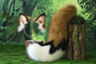 Faux fur fox ear and tail butt plug wolf tail and ear cat tail and ear kitten ear and tail anime cosplay fox kemonomimi wolf therian petplay