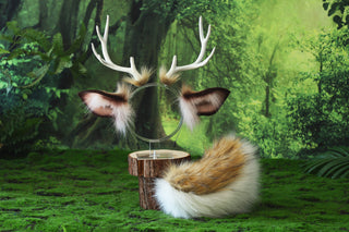 Faux fur deer costume ears and tail deer kemonomimi deer cosplay brown deer ears with horns therian anime cosplay christmas gift birthday deer tail butt plug