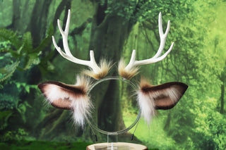 Faux fur deer costume ears and tail deer kemonomimi deer cosplay brown deer ears with horns therian anime cosplay christmas gift birthday deer tail butt plug