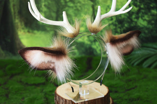 Faux fur deer costume ears and tail deer kemonomimi deer cosplay brown deer ears with horns therian anime cosplay christmas gift birthday deer tail butt plug