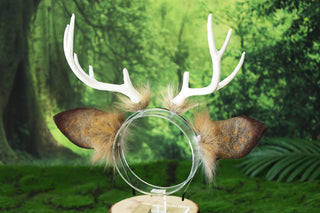 Faux fur deer costume ears and tail deer kemonomimi deer cosplay brown deer ears with horns therian anime cosplay christmas gift birthday deer tail butt plug