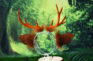 Faux fur deer costume ears and tail deer kemonomimi deer cosplay brown deer ears with horns therian anime cosplay christmas gift birthday deer tail butt plug