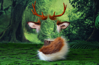 Faux fur deer costume ears and tail deer kemonomimi deer cosplay brown deer ears with horns therian anime cosplay christmas gift birthday deer tail butt plug