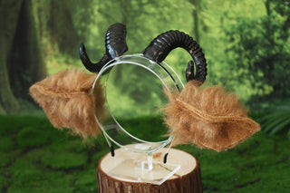 Faux fur sheep costume ears and tail goat kemonomimi sheep cosplay brown sheep ears with horns therian anime cosplay christmas gift birthday goat ear and tail butt plug