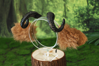 Faux fur sheep costume ears and tail goat kemonomimi sheep cosplay brown sheep ears with horns therian anime cosplay christmas gift birthday goat ear and tail butt plug