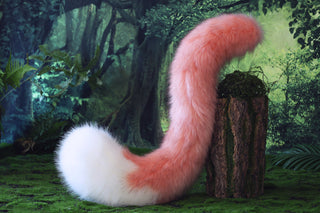 Pink and white stitching fox ears and tail butt plug curved wolf tail and ears cat tail and ears kitten ears and tail set anime cosplay role play