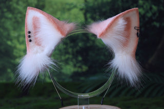 Pink and white stitching fox ears and tail butt plug curved wolf tail and ears cat tail and ears kitten ears and tail set anime cosplay role play