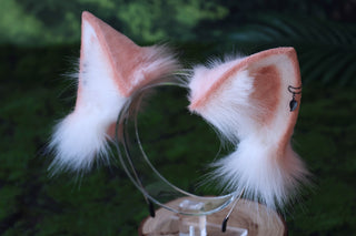 Pink and white stitching fox ears and tail butt plug curved wolf tail and ears cat tail and ears kitten ears and tail set anime cosplay role play